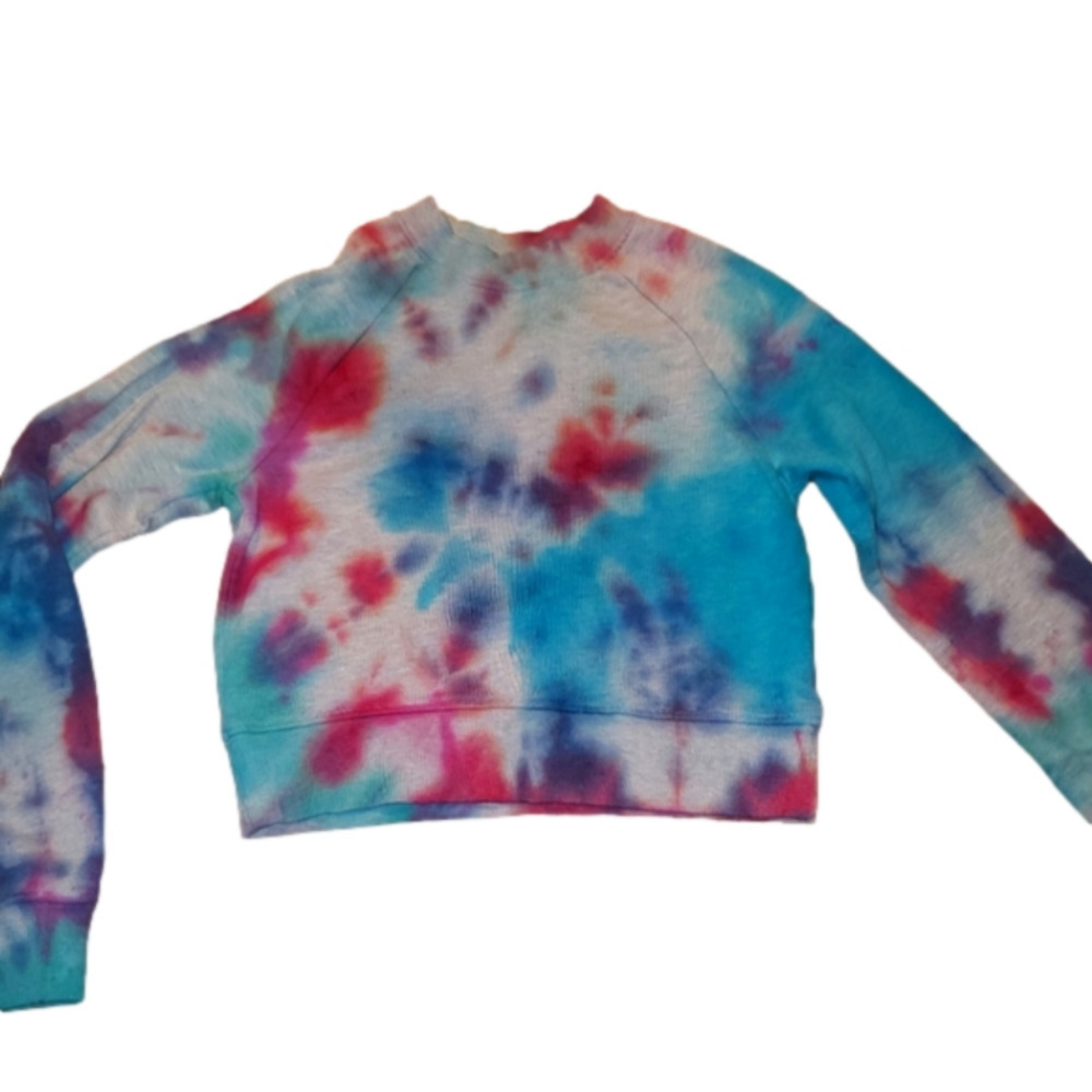 H&M Tie-Dye Cropped Sweatshirt White Blue Pink Small